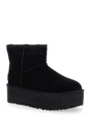 Ugg 'classic Mini Platform' Black Ankle Boots With Platform In Suede Woman In Black