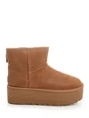 Ugg Camel Suede Classic Mini Platform Ankle Boots In Brown