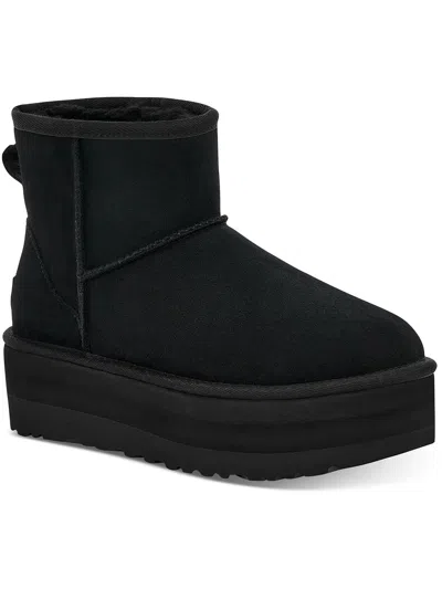 Ugg Classic Mini Platform Womens Suede Round Toe Ankle Boots In Black