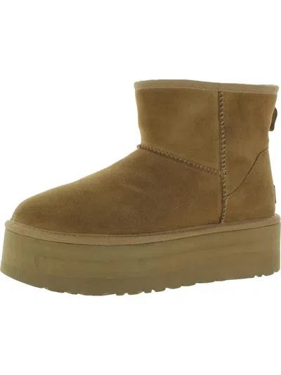 Ugg Classic Mini Platform Womens Suede Round Toe Ankle Boots In Neutral
