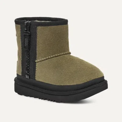 Ugg Classic Mini Zipper Tape Logo 1143699k-301 Boots Kids Olive Suede Htat1388 In Green