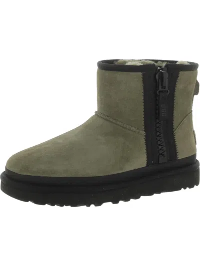 Ugg Classic Mini Zipper Tape Logo Womens Suede Flatform Winter & Snow Boots In Multi