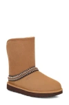 Ugg Classic Short Crescent 1161770 Women Brown Suede Wool Mid-calf Boots Gbnc442 In Chestnut