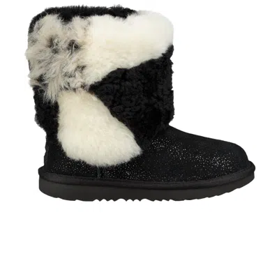 Pre-owned Ugg Classic Short Patchwork Fluff Boot Kids 'black' | Kid's Size 3