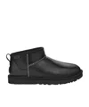 Ugg Classic Ultra Mini Leather Ankle Boots With Plush Lining In Black