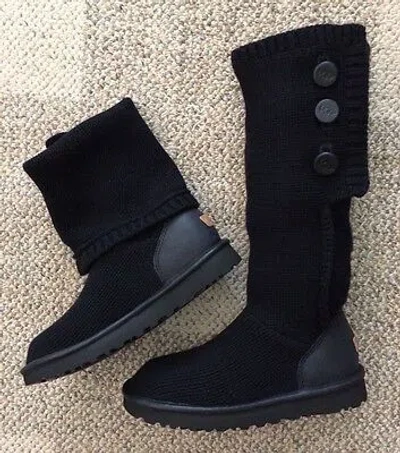 Pre-owned Ugg Classic Sweater Boots Cashmere Cardy Black Tall 1014460 $450 Women's Size 10