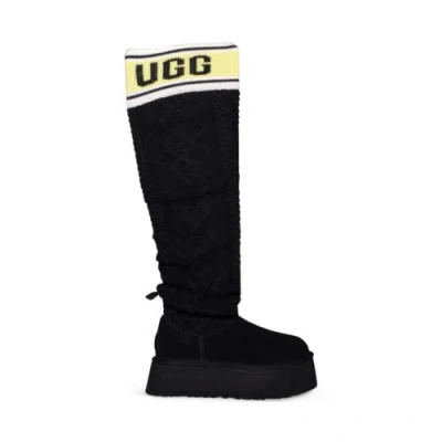 Pre-owned Ugg Classic Sweater Letter Tall Black Sheepskin Women's Boots Size Us 7/uk 5