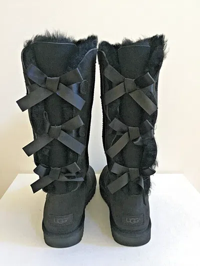 Pre-owned Ugg Classic Tall Bailey Bow Ii Triple Triplet Black Boot Usa 8 / Eu 39 / Uk 6
