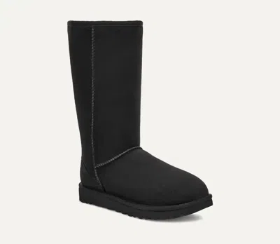 Pre-owned Ugg Classic Tall Ii 1016224-blk Women Black Sheepskin Suede Pull On Winter Boots