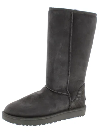 Ugg Classic Tall Ii Womens Suede Fur Lined Winter Boots In Grey