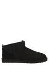 Ugg Classic Ultra Mini Low Heels Ankle Boots In Leather Color Suede In Black
