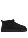 Ugg Classic Ultra Mini Black Ankle Boots With Shearling Lining In Leather Woman In Black