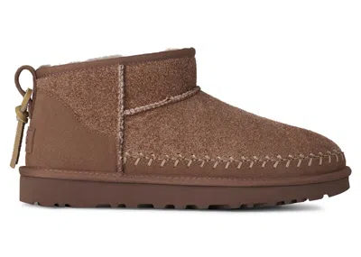 Pre-owned Ugg Classic Ultra Mini Biarritz Boot (women's) Sneakers In Rocky Oak In Brown