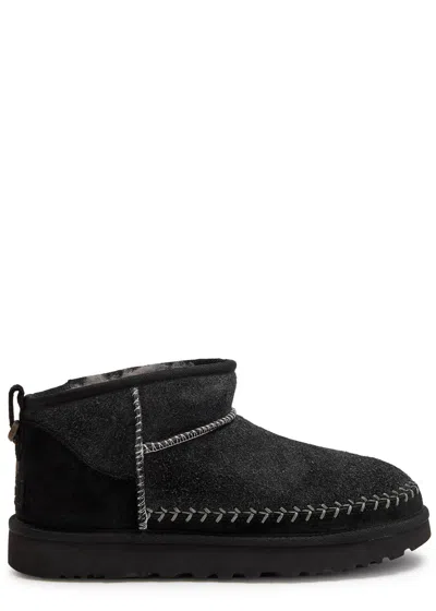 Ugg Classic Ultra Mini Biarritz Suede Ankle Boots In Black
