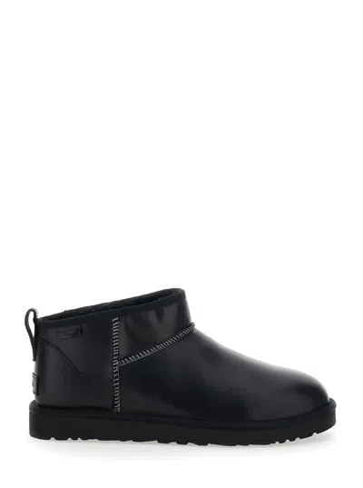 Ugg Classic Ultra Mini Black Boots In Leather Woman