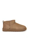Ugg 'ultra Mini' Beige Ankle Boots With Logo On The Heel In Suede Woman In Brown