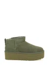 Ugg Classic Ultra Mini P Low Heels Ankle Boots In Green Suede