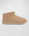 Ugg Classic Ultra Mini Low Heels Ankle Boots In Beige Suede In Sand