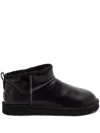 Ugg Classic Ultra Mini Leather Ankle Boots With Plush Lining In Black