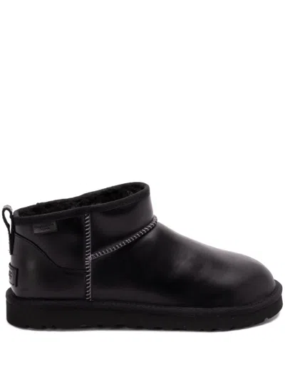 Ugg Black Leather Classic Ultra Mini Ankle Boots