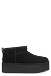 Ugg Classic Ultra Mini Platform Womens Suede Sherpa Ankle Boots In Black