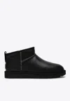 Ugg Classic Ultra Mini Leather Cozy Ankle Boots In Black