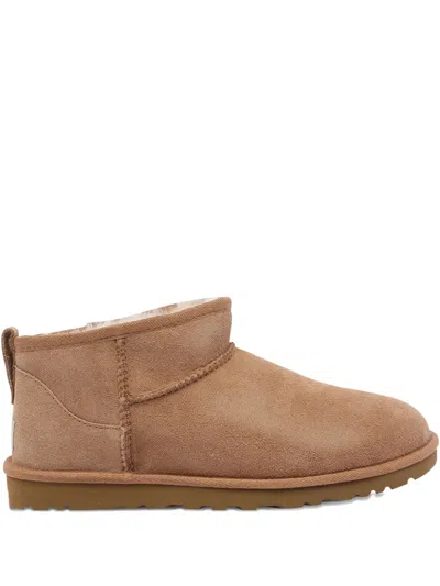 Ugg Biscuit Suede Classic Ultra Mini Ankle Boots In Brown