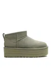 Ugg Classic Ultra Mini P Low Heels Ankle Boots In Green Suede In Green