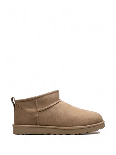 Ugg Classic Ultra Mini Nude Sheepskin Ankle Boots In Beige