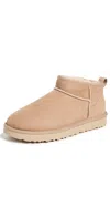 Ugg Classic Ultra Mini Low Heels Ankle Boots In Beige Suede In Sand