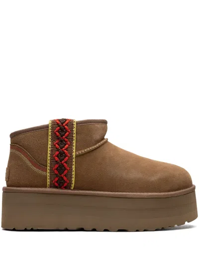 Ugg Classic Ultra Mini Braid Platform "chestnut" Boots In Brown