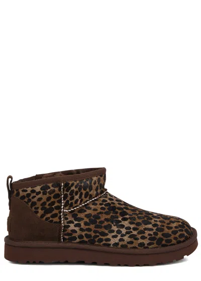 Ugg Classic Ultra Mini Calf-hair Ankle Boots In Brown