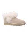 Ugg Classic Ultra Mini Chalet Beige Ankle Boots With Fur Design In Suede Woman In Nude