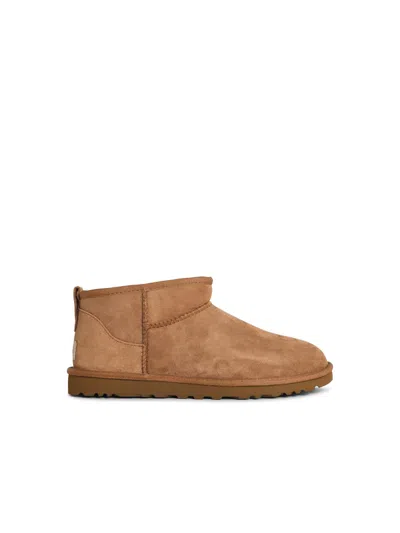 Ugg Biscuit Suede Classic Ultra Mini Ankle Boots In Brown