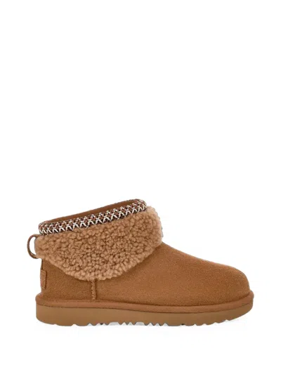Ugg Classic Ultra Mini Curly Ankle Boots In Brown