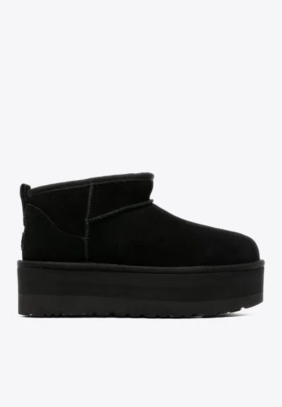 Ugg Classic Ultra Mini Flatform Suede Boots In Black