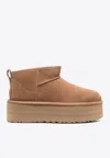 Ugg Ultramini Beige Boots With Platform In Suede Woman In Brown