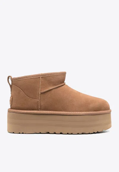 UGG CLASSIC ULTRA MINI FLATFORM SUEDE BOOTS