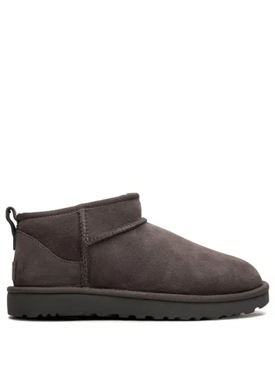 Ugg Dark Grey Suede Classic Ultra Mini Ankle Boots In Black