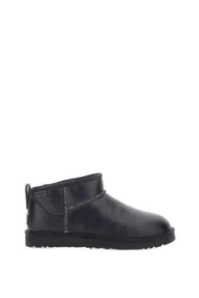 Ugg Classic Ultra Mini Leather Ankle Boots With Plush Lining In Black
