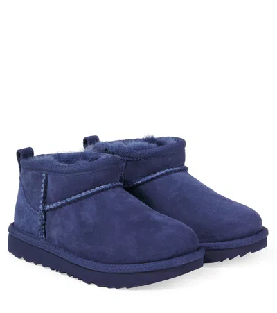 Ugg Kids' Classic Ultra Mini Leather Boots In Blue