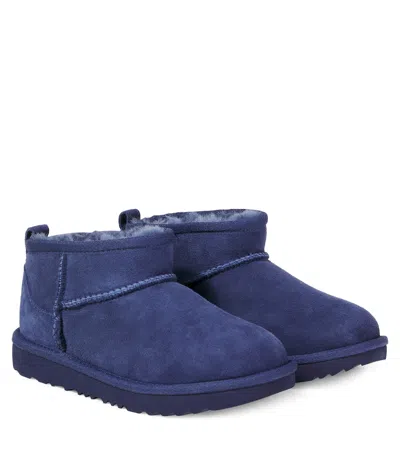 Ugg Kids' Classic Ultra Mini Leather Boots In Blue