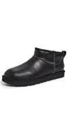 Ugg Classic Ultra Mini Leather Ankle Boots With Plush Lining In Black