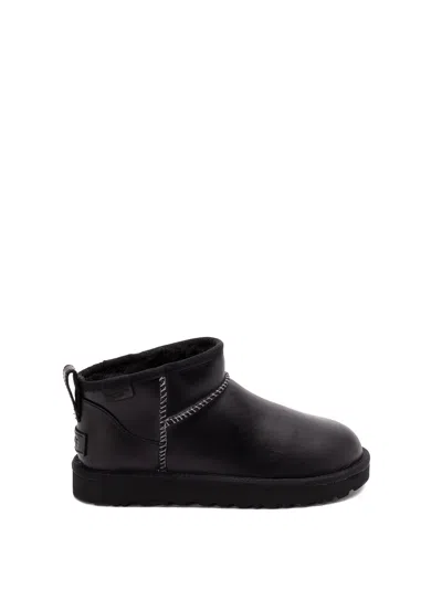 Ugg `classic Ultra Mini Leather Regen` Boots In Black  