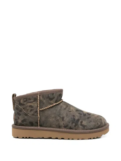 Ugg Classic Ultra Mini Leopard-print Ankle Boots In Gray