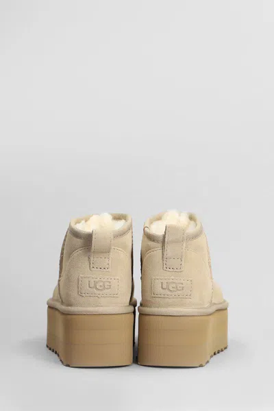 Ugg Classic Ultra Mini Low Heels Ankle Boots In Beige