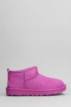 Ugg Classic Ultra Mini Low Heels Ankle Boots In Fuxia Suede In Fuxia