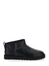 Ugg Classic Ultra Mini Leather Ankle Boots With Plush Lining In Black
