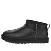 Ugg Classic Ultra Mini Leather Ankle Boots With Plush Lining In Black