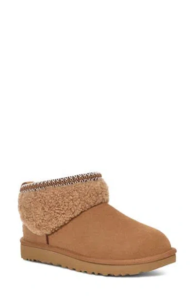 Ugg Women's Ultra Mini Maxi Curly Boots In Chestnut In Brown